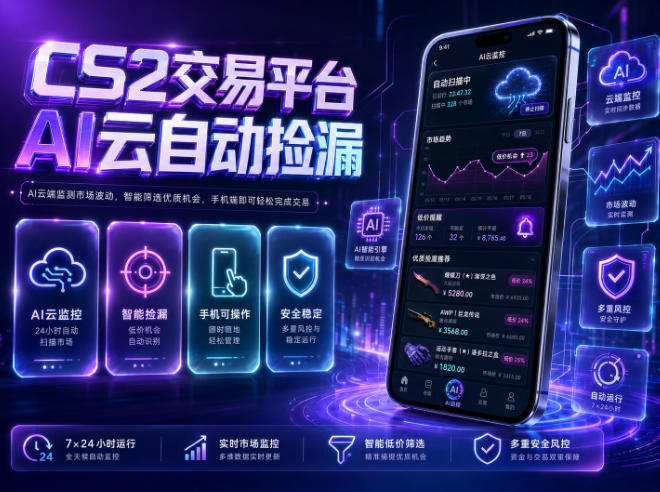CS2交易平台AI云自动捡漏,多年稳定运行,无需手机,支持任何形式验证,日入300+【揭秘】云学当下-创业资源网-知予轻创网-资源整合-互联网创业课程云学当下