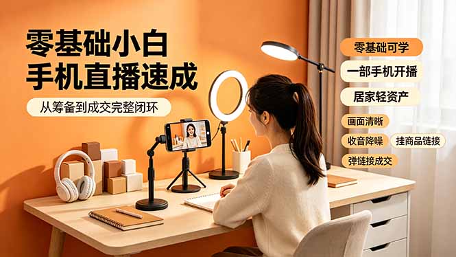 零基础小白手机直播速成，从筹备到成交完整闭环，适配苹果安卓系统，解决杂音卡顿留人难问题云学当下-创业资源网-知予轻创网-资源整合-互联网创业课程云学当下