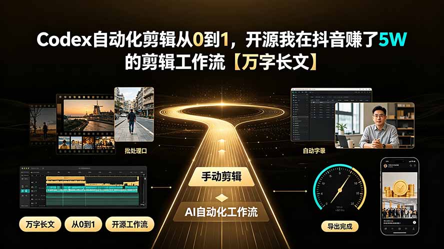 Codex自动化剪辑从0到1，开源我在抖音赚了5W 的剪辑工作流【万字长文】云学当下-创业资源网-知予轻创网-资源整合-互联网创业课程云学当下