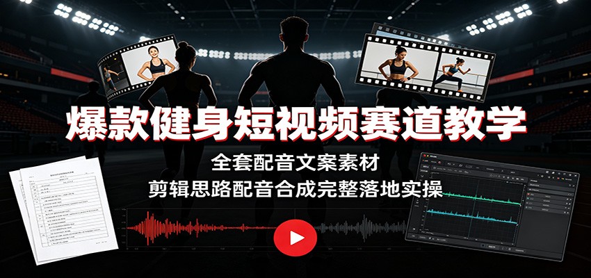爆款健身短视频赛道教学:全套配音文案素材,剪辑思路配音合成完整落地实操云学当下-创业资源网-知予轻创网-资源整合-互联网创业课程云学当下